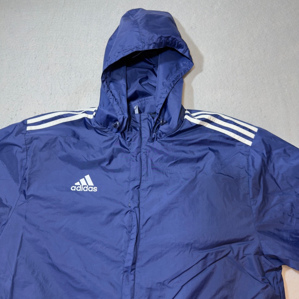 Adidas Windbreaker Jacket Mens XL Navy Blue Good Hooded Mesh Lined V39446